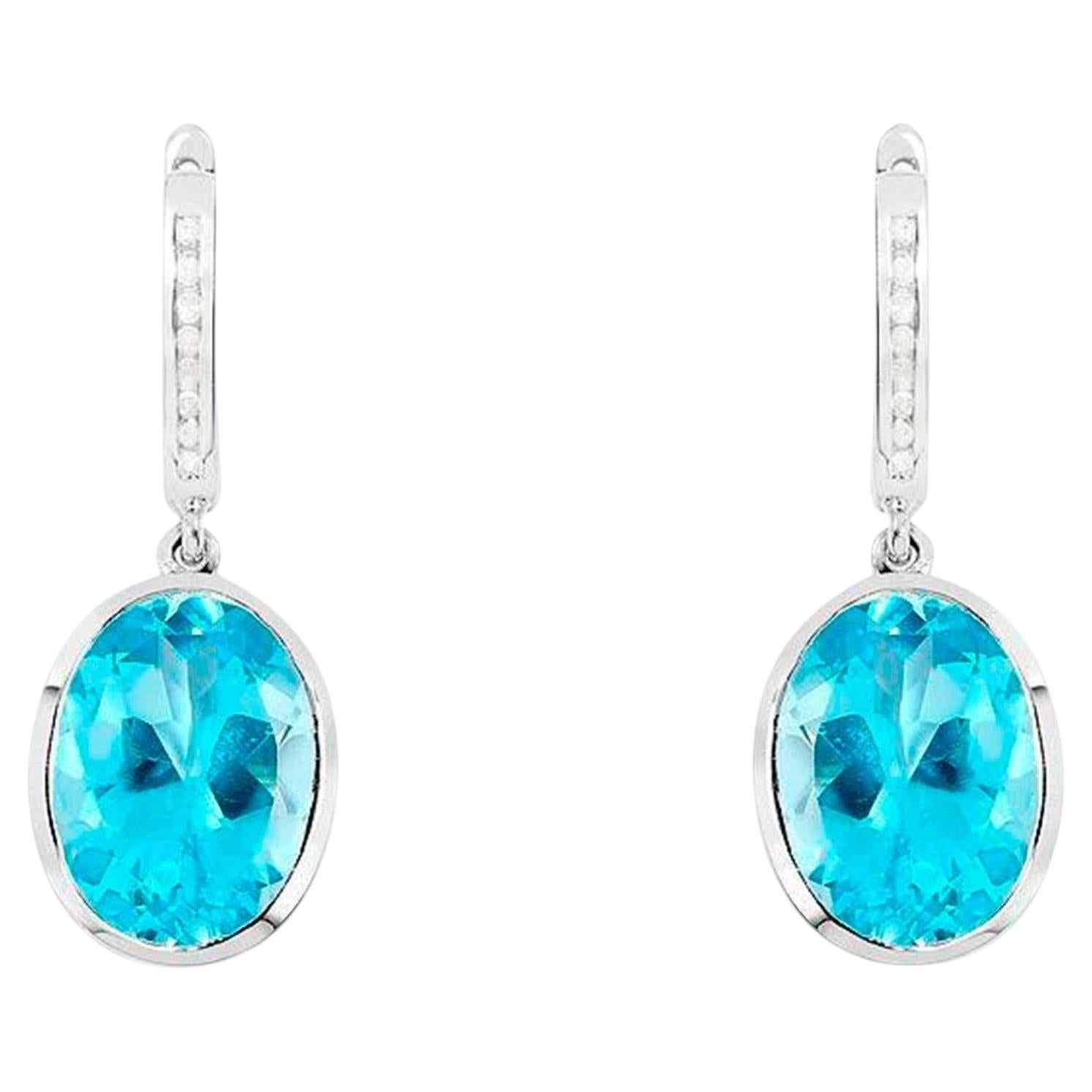 Pendants d'oreilles en topaze bleue suisse avec diamants 15 carats