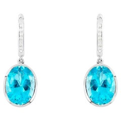 Swiss Blue Topaz Dangle Earrings With Diamonds 15 Carats