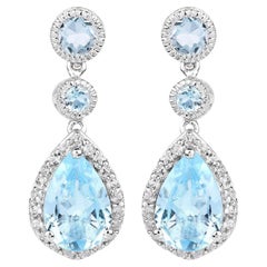 Pendants d'oreilles en topaze bleue suisse avec topaze blanche 9,46 carats