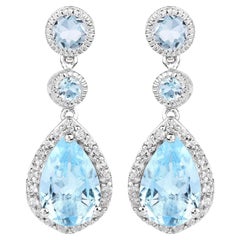 Swiss Blue Topaz Dangle Earrings With White Topaz 9.46 Carats