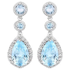 Pendientes Colgantes Topacio Azul Suizo Con Topacio Blanco 9,46 Quilates