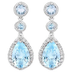Swiss Blue Topaz Dangle Earrings With White Topaz 9.46 Carats
