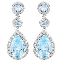 Swiss Blue Topaz Dangle Earrings With White Topaz 9.46 Carats