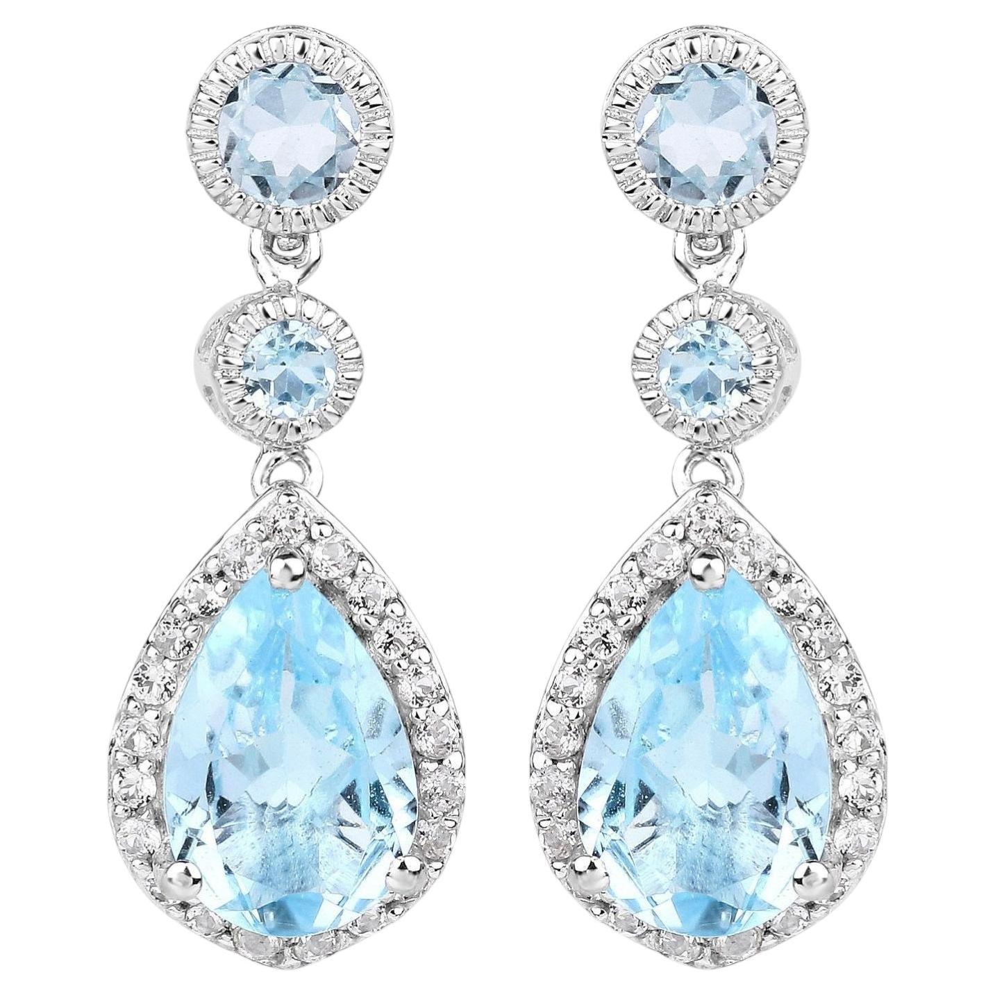 Pendientes Colgantes Topacio Azul Suizo Con Topacio Blanco 9,46 Quilates