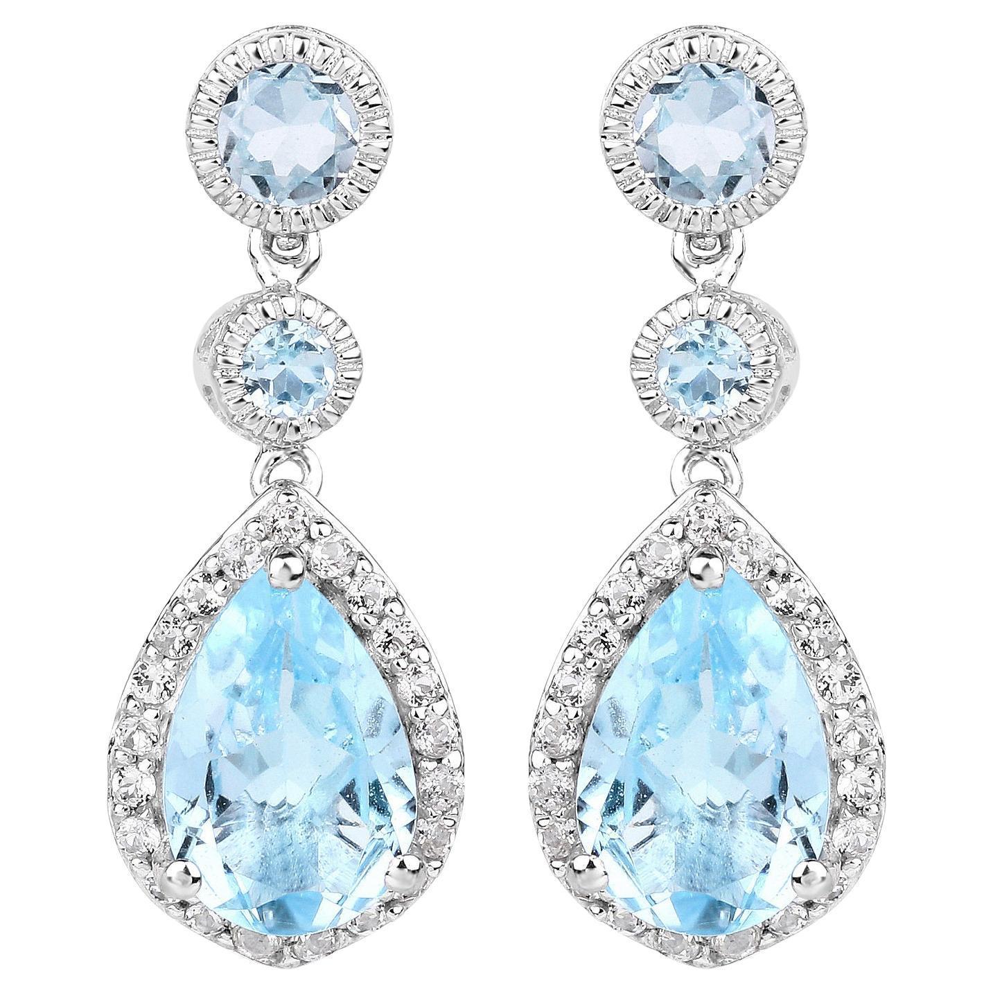 Pendientes Colgantes Topacio Azul Suizo Con Topacio Blanco 9,46 Quilates