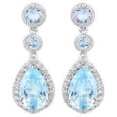 Swiss Blue Topaz Dangle Earrings With White Topaz 9.46 Carats