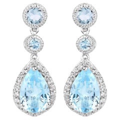 Swiss Blue Topaz Dangle Earrings With White Topaz 9.46 Carats
