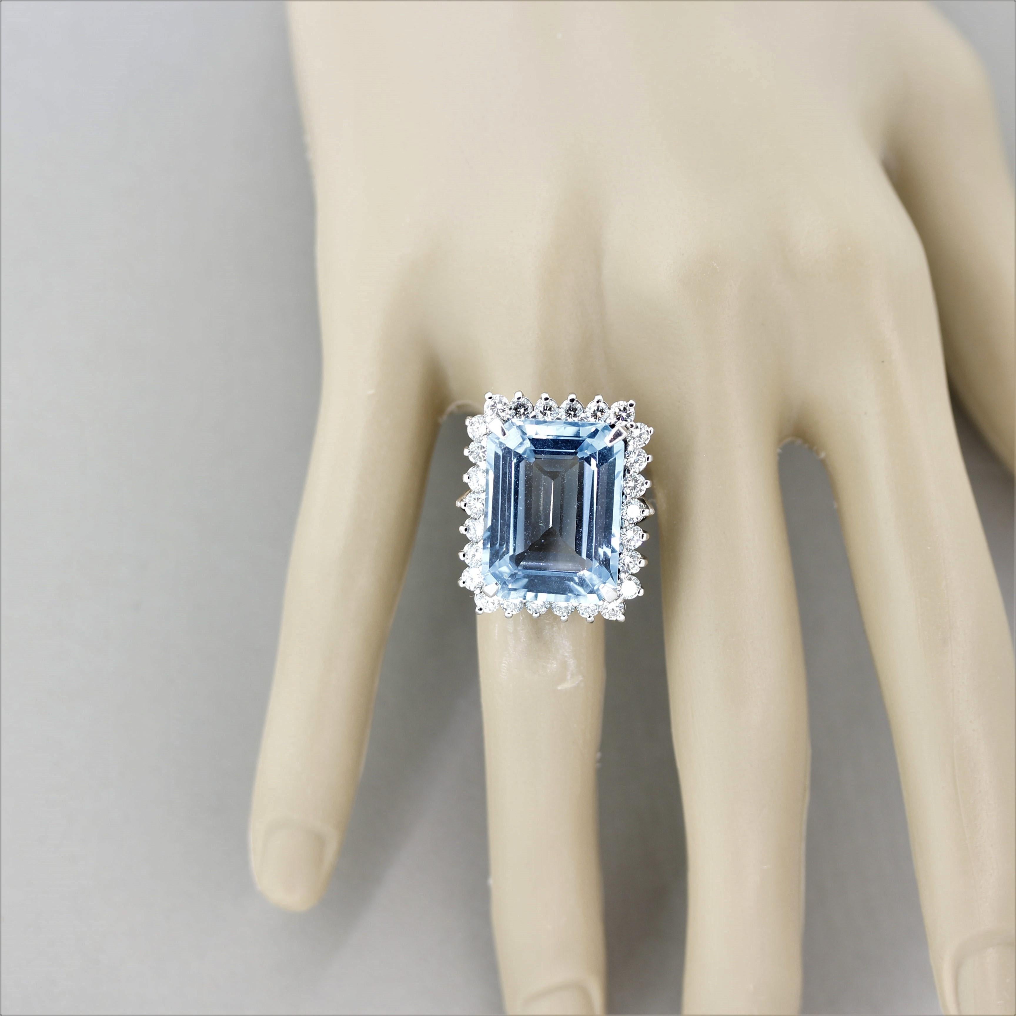 Swiss Blue Topaz Diamond Halo Platinum Cocktail Ring In New Condition For Sale In Beverly Hills, CA