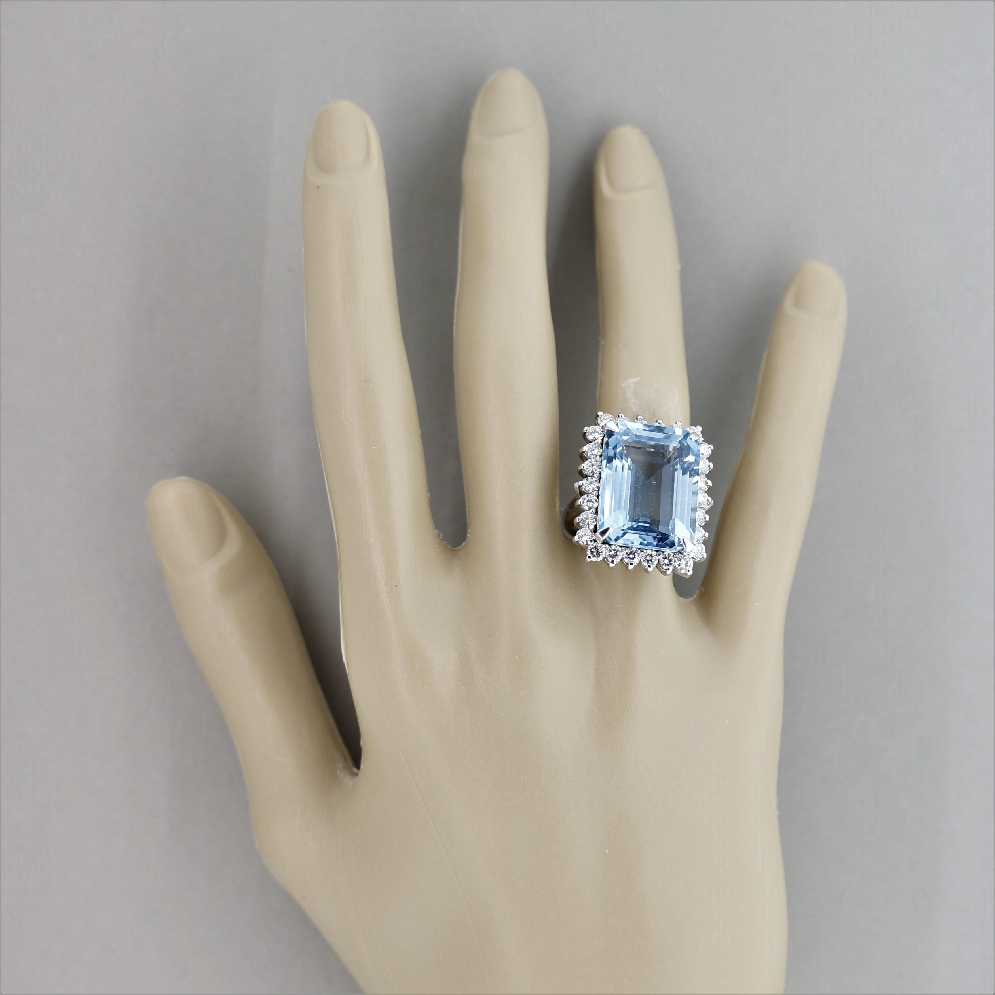 Women's Swiss Blue Topaz Diamond Halo Platinum Cocktail Ring For Sale