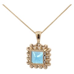 Swiss Blue Topaz Diamond Pendant 6.10 Carats 14 Karat Yellow Gold