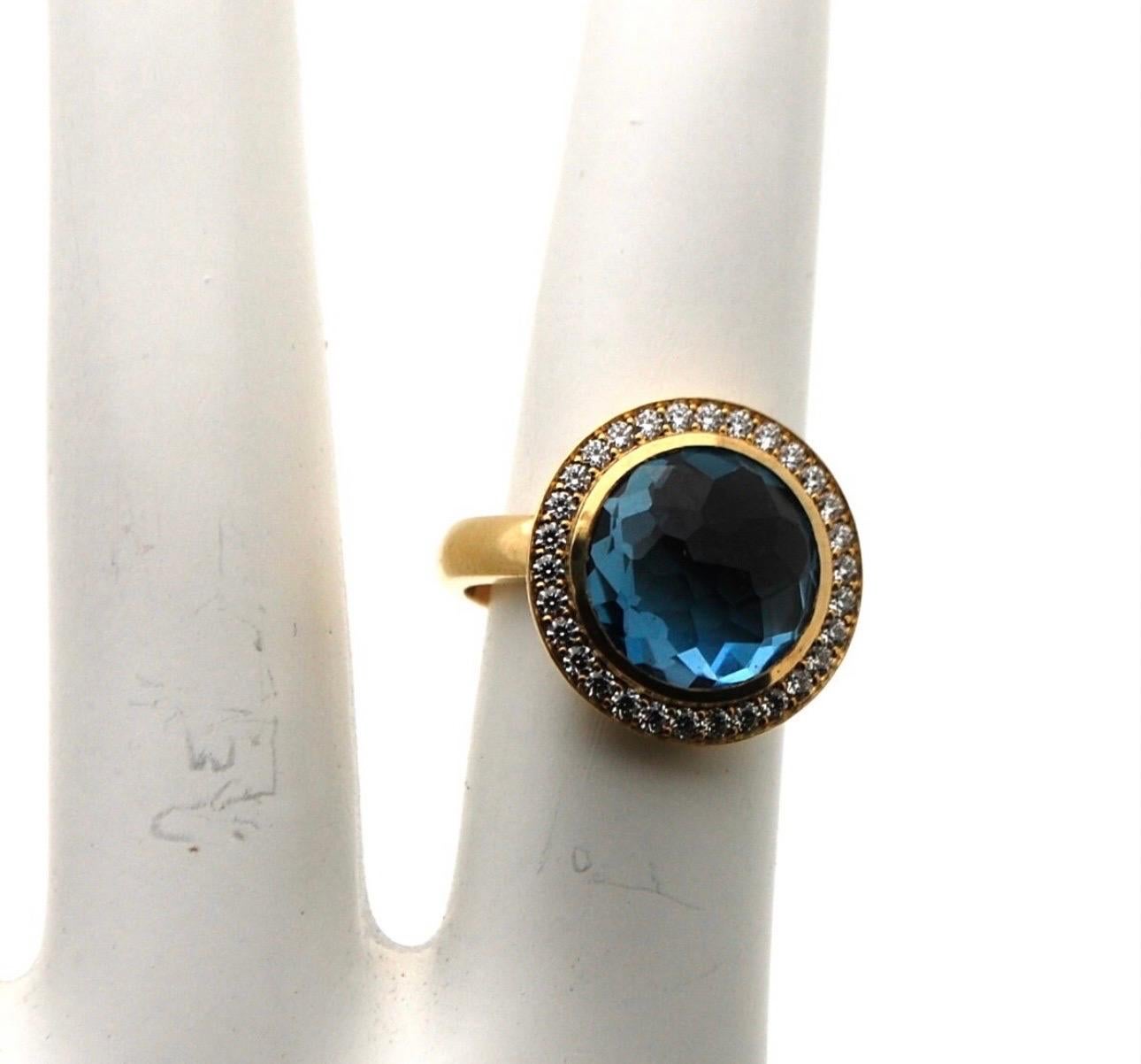 Bague suisse en or 18 carats avec topaze bleue et diamant taille 8 Neuf - En vente à Boca Raton, FL