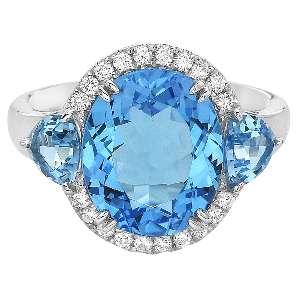 Swiss Blue Topaz Diamond Ring For Sale