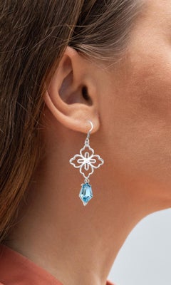 Swiss Blue Topaz Earrings 12.1 Carats Sterling Silver