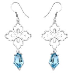 Swiss Blue Topaz Earrings 12.1 Carats Sterling Silver