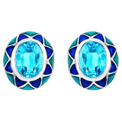 Swiss Blue Topaz Earrings 2.88 Carats Sterling Silver