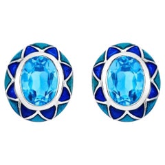 Swiss Blue Topaz Earrings 2.88 Carats Sterling Silver