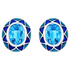 Swiss Blue Topaz Earrings 2.88 Carats Sterling Silver
