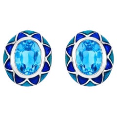 Swiss Blue Topaz Earrings 2.88 Carats Sterling Silver