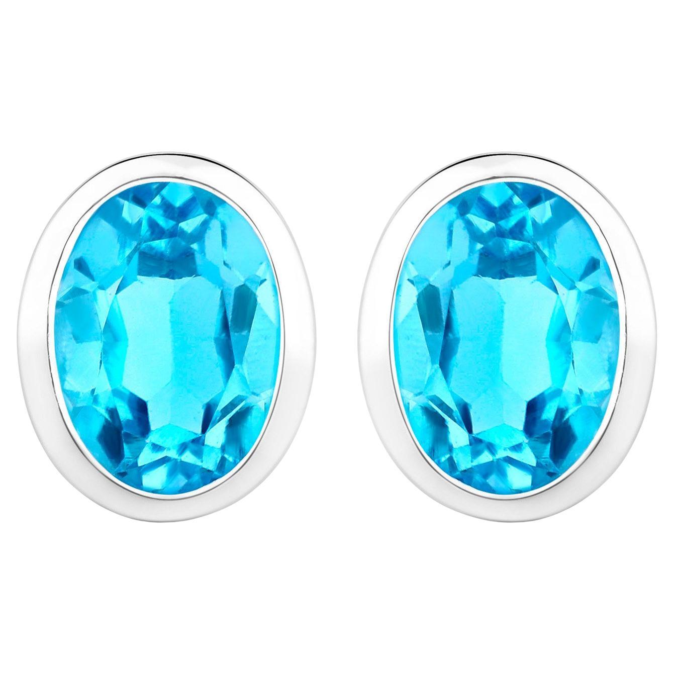 Schweizer Blauer Topas-Ohrringe aus Sterlingsilber mit 4 Karat Lünettenfassung