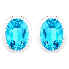 Pendientes Topacio Azul Suizo 4 Quilates Engaste Bisel Plata de Ley