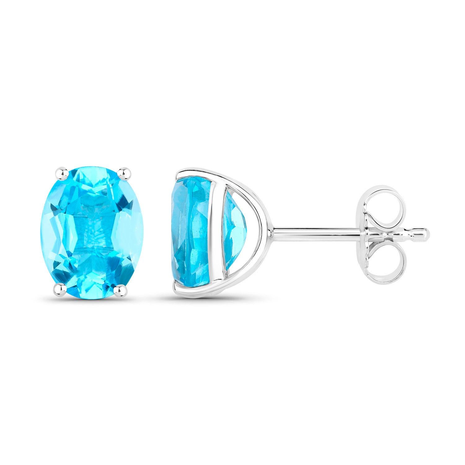 Swiss Blue Topaz Earrings 4 Carats Prong Set Sterling Silver For Sale 1
