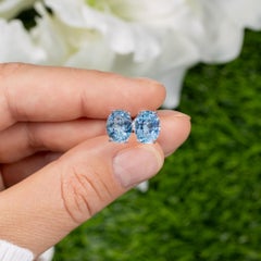 Swiss Blue Topaz Earrings 4 Carats Prong Set Sterling Silver
