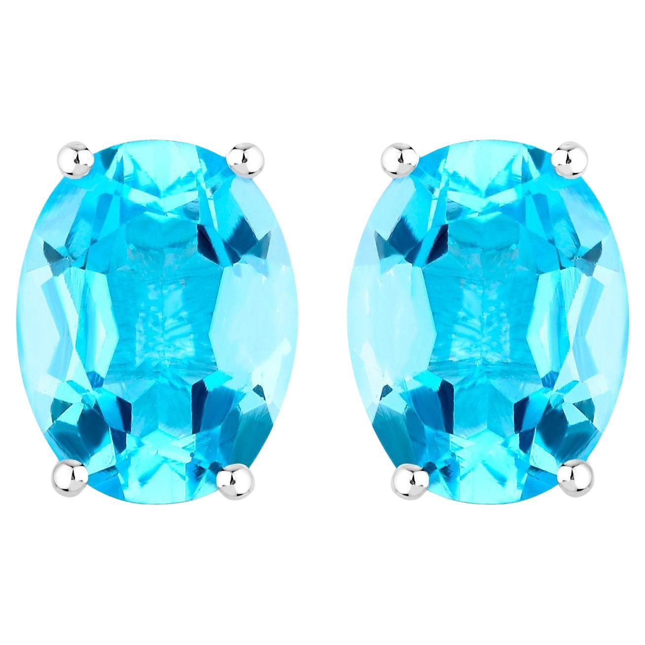 Swiss Blue Topaz Earrings 4 Carats Prong Set Sterling Silver For Sale