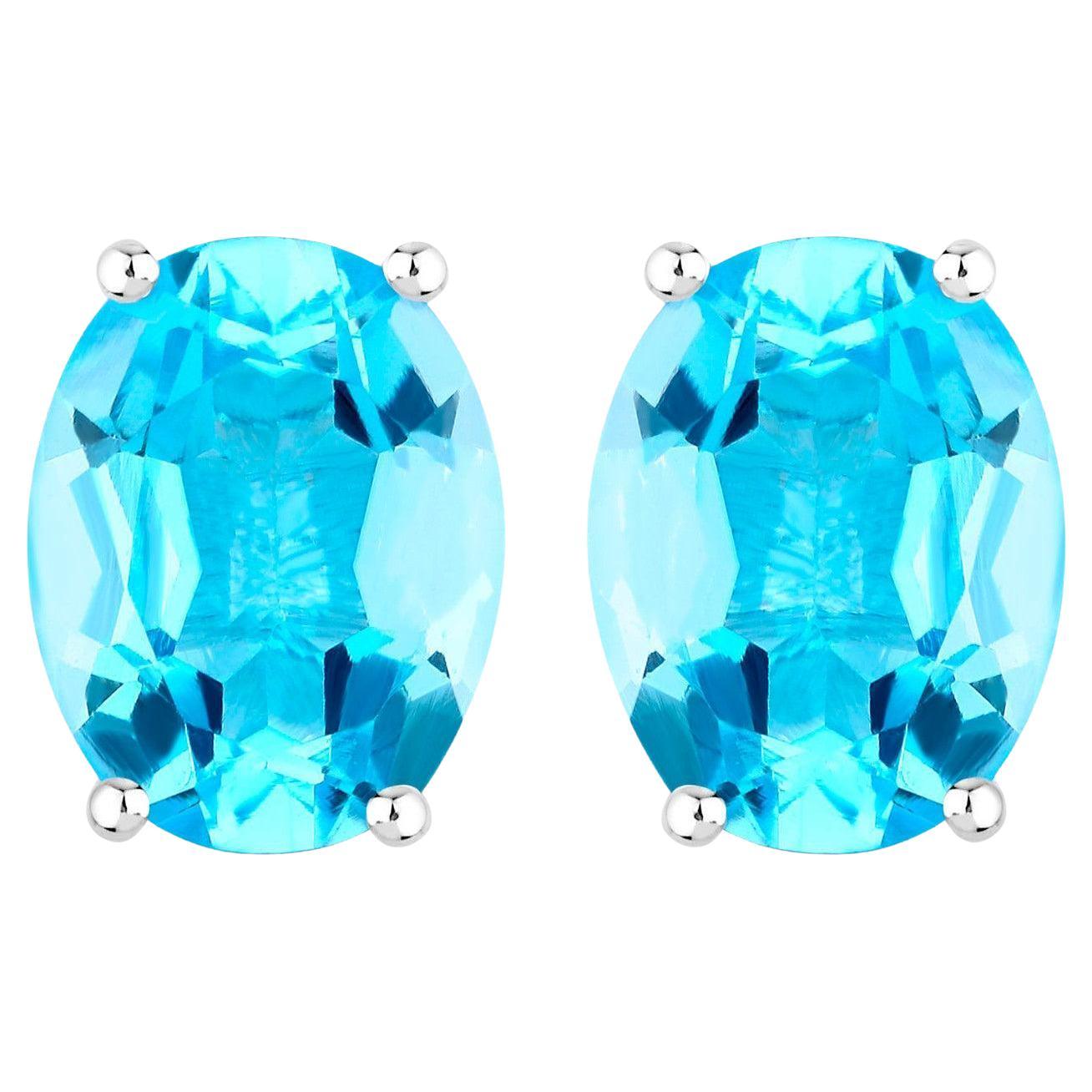 Swiss Blue Topaz Earrings 4 Carats Prong Set Sterling Silver