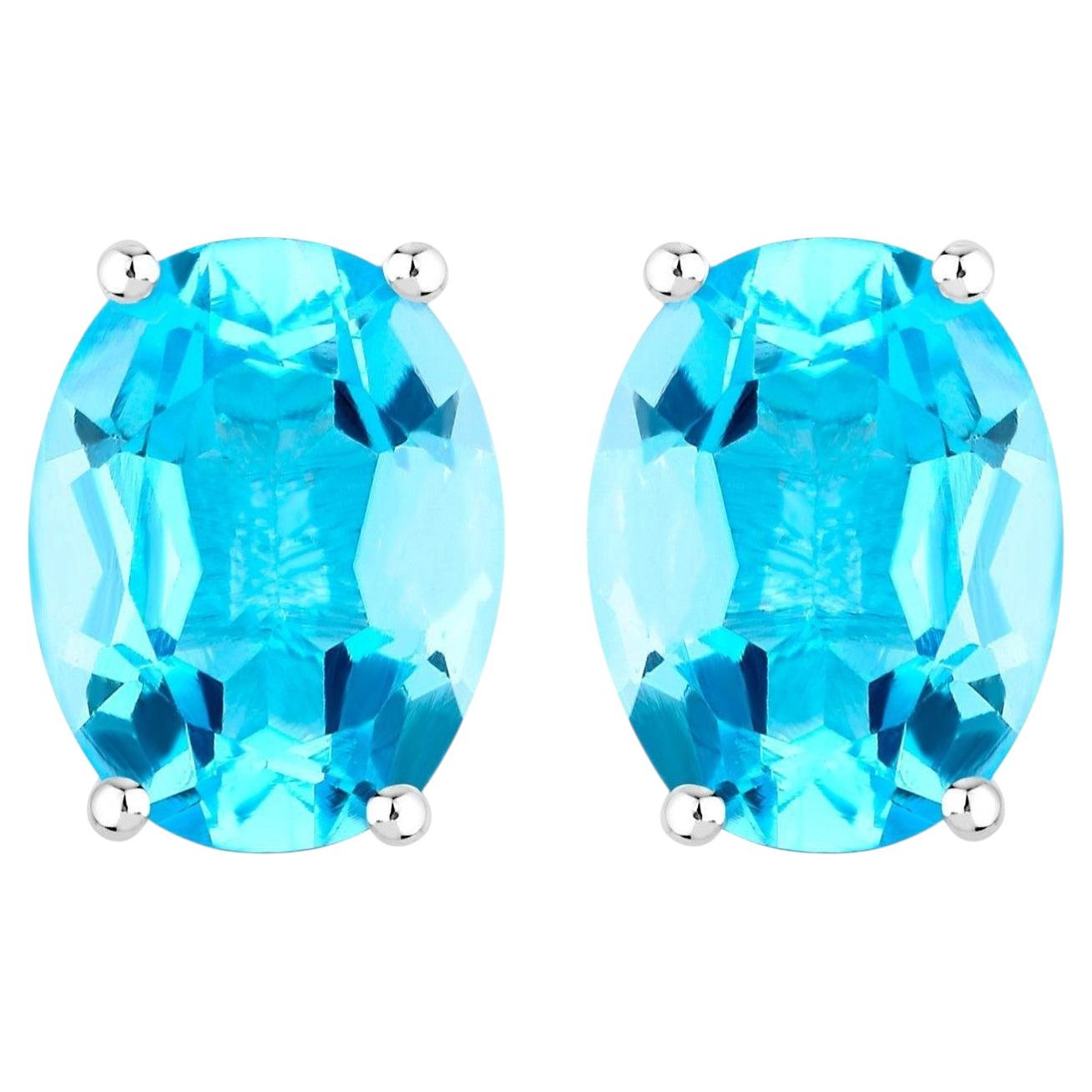 Swiss Blue Topaz Earrings 4 Carats Prong Set Sterling Silver