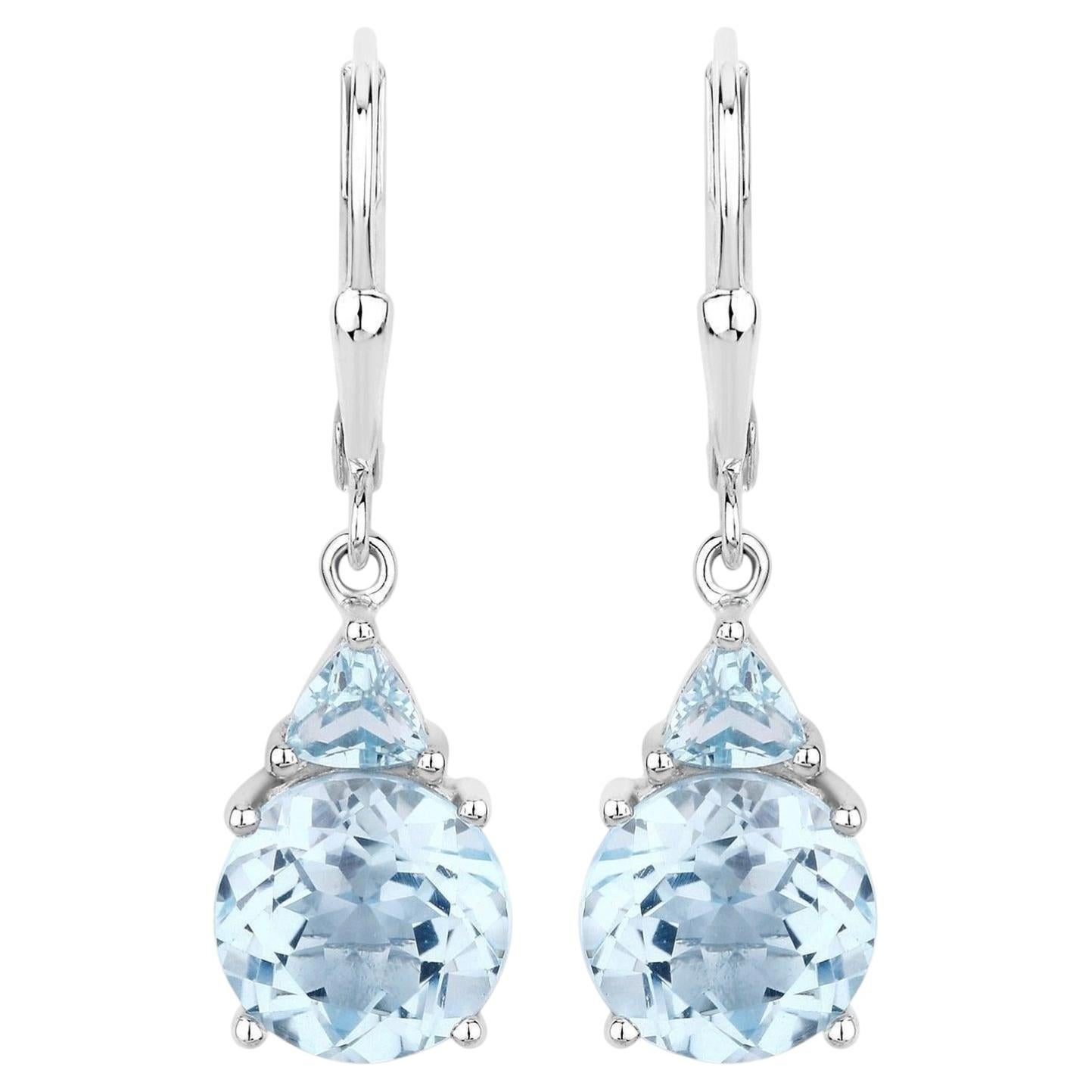 Swiss Blue Topaz Earrings 7.5 Carats Sterling Silver
