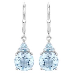 Swiss Blue Topaz Earrings 7.5 Carats Sterling Silver