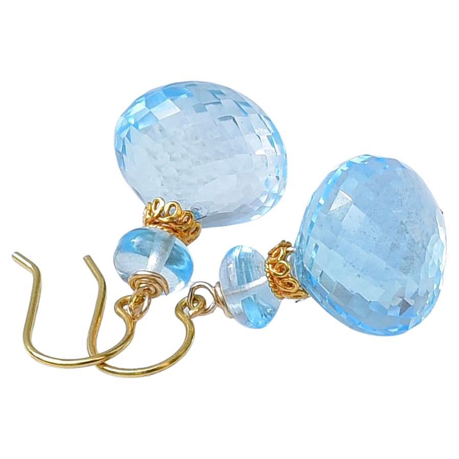 Shimmering Swiss Blue Topaz Beads with 18K Solid Yellow Gold French hook earrings are an absolutely gorgeous combination of comfy and elegant style! Definite victory for blue lovers!
