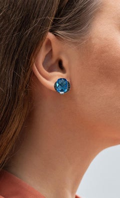 Schweizer Blautopas-Ohrringe mit schwarzem Diamant 3,70 Karat Sterling Silber