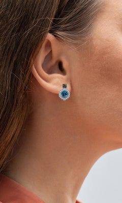 Orecchini di Topazio Blu Svizzero con Diamanti 1,44 Carati A. Silver