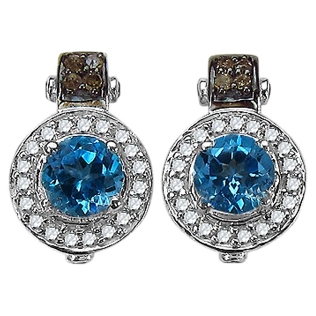 Boucles d'oreilles Topaze bleue suisse avec diamants 1,44 carats en argent sterling en vente