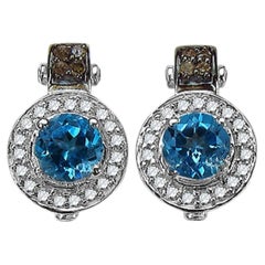 Orecchini di Topazio Blu Svizzero con Diamanti 1,44 Carati A. Silver