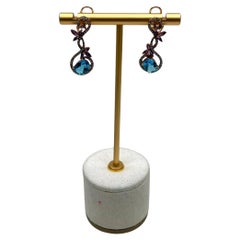 Boucles d'oreilles or rose Topaze bleue suisse Fleur Nature Branch Améthyste Motif