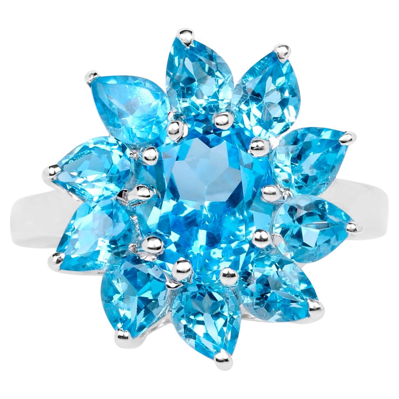 Bague florale suisse topaze bleue de 6,4 carats