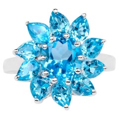 Swiss Blue Topaz Floral Ring 6.4 Carats