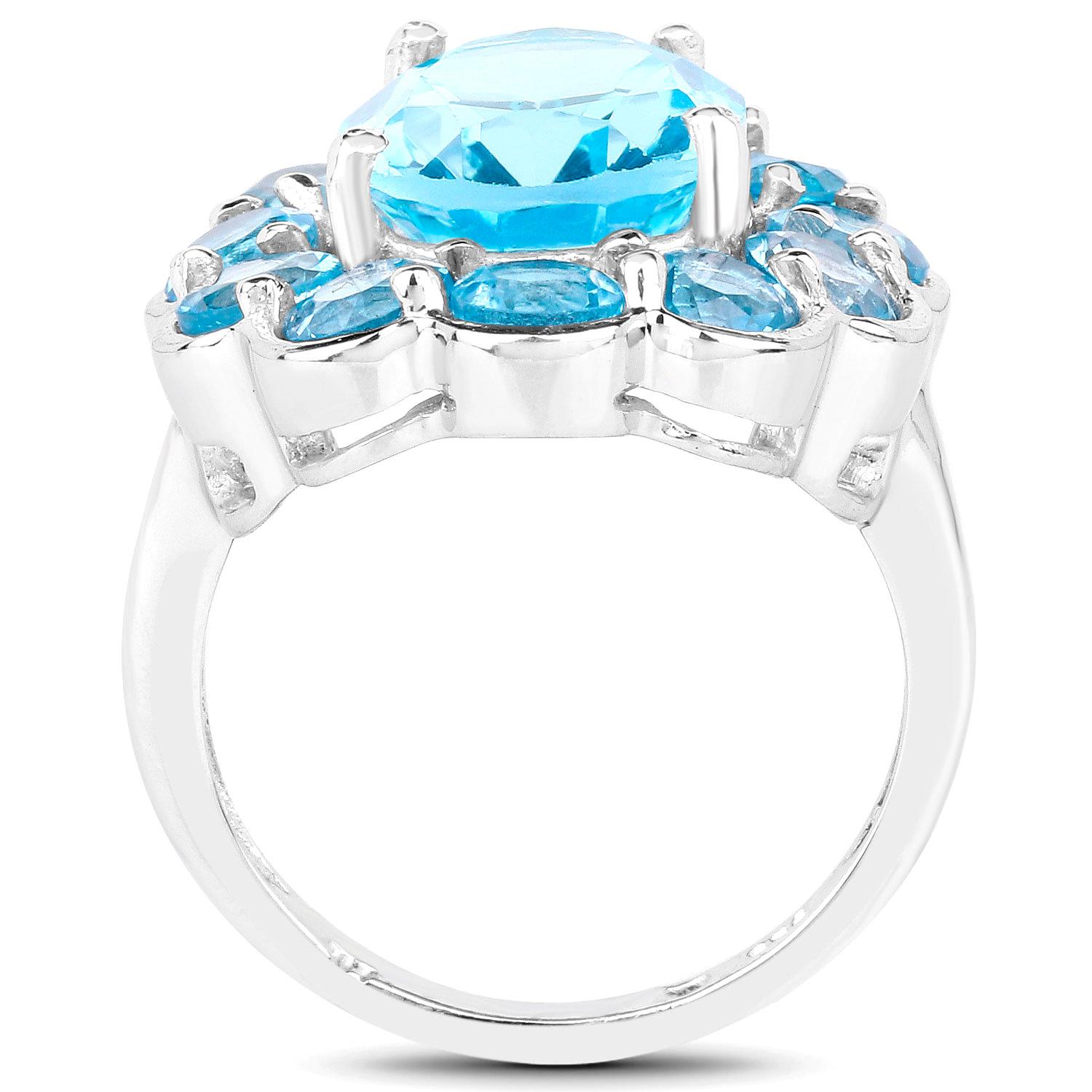 Swiss Blue Topaz Flower Cocktail Ring 8.8 Carats Sterling Silver In Excellent Condition For Sale In Laguna Niguel, CA