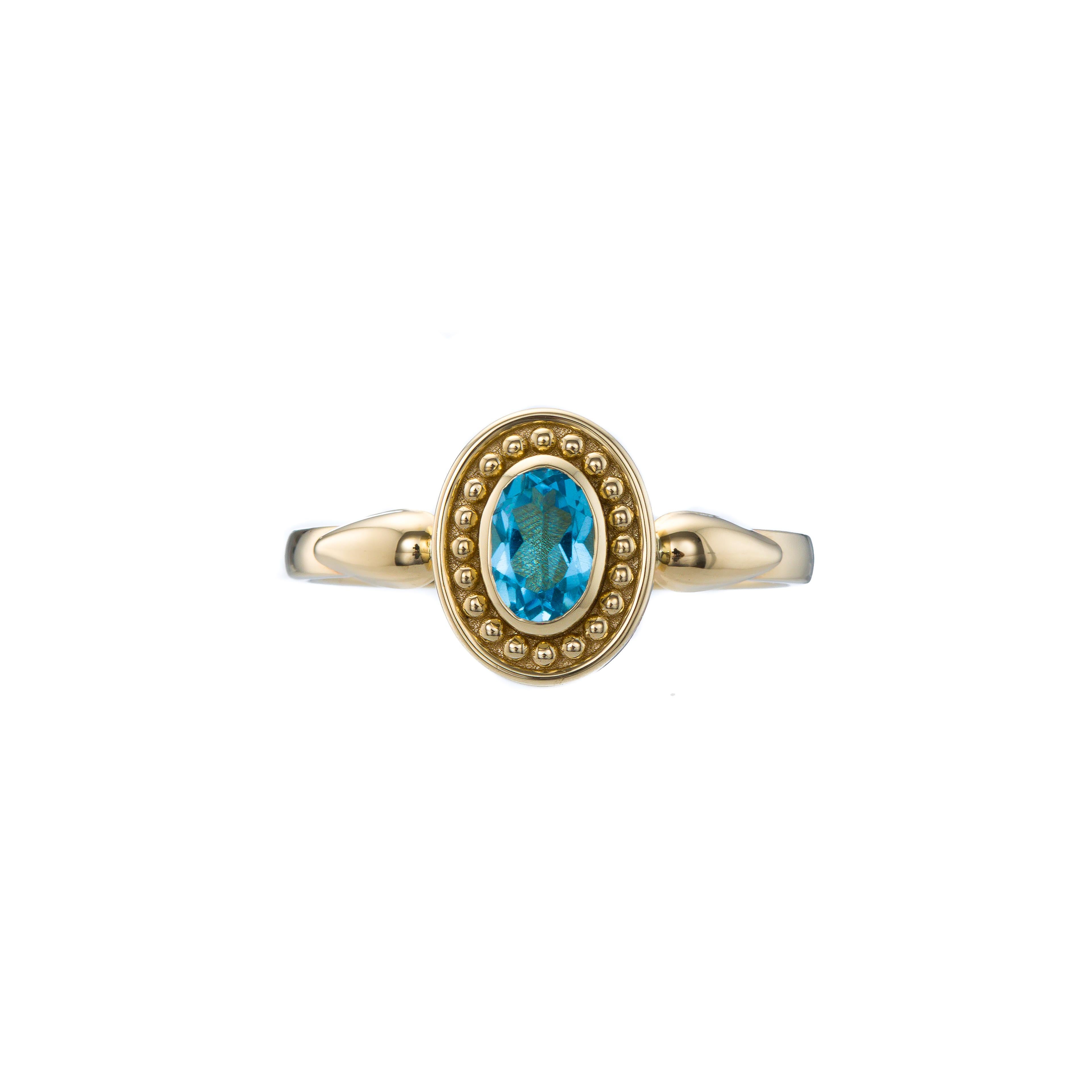 Swiss Blue Topaz Gold Byzantine Ring In New Condition For Sale In Athens, GR