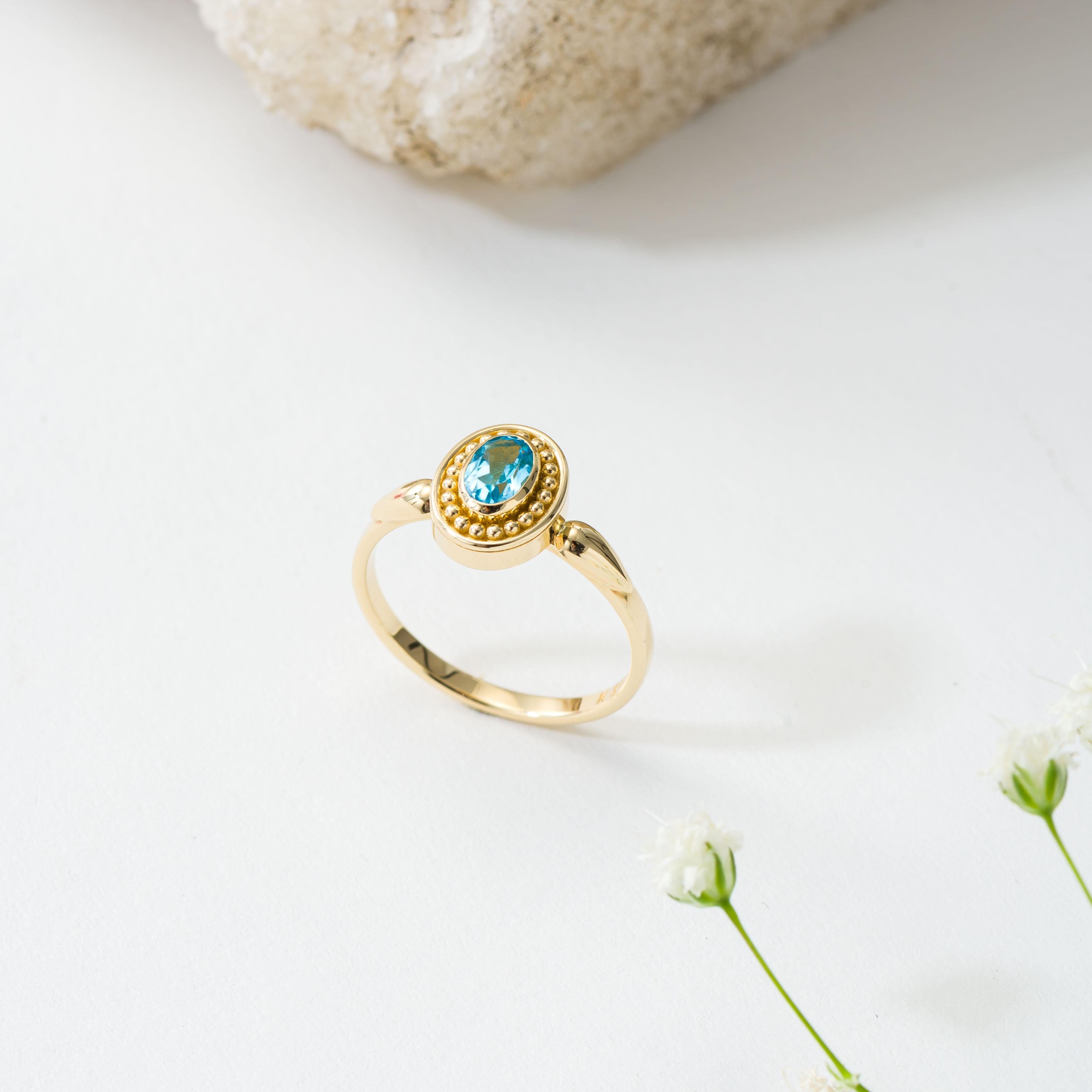 Swiss Blue Topaz Gold Byzantine Ring For Sale 1