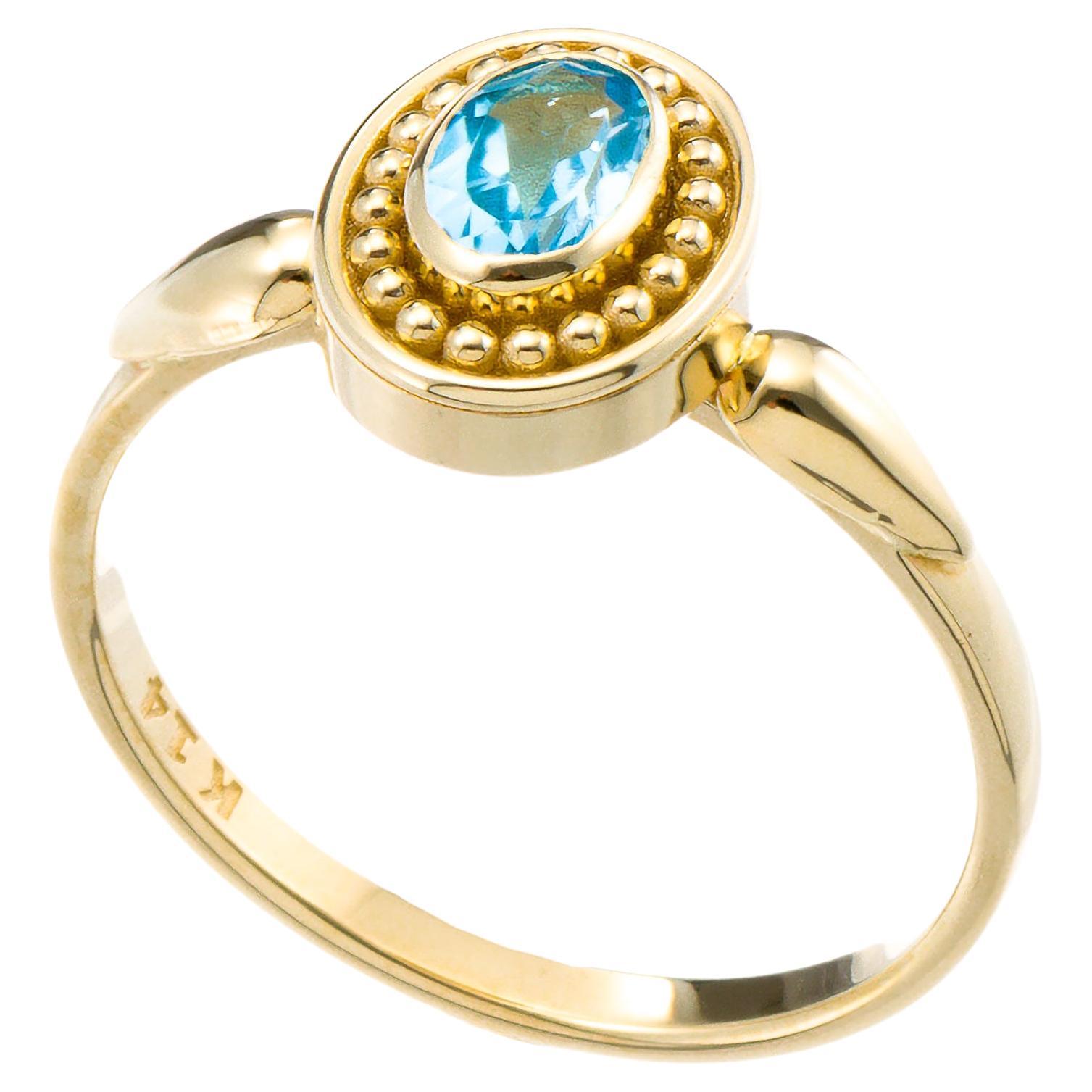 Swiss Blue Topaz Gold Byzantine Ring For Sale