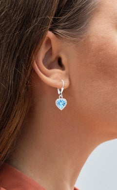 Swiss Blue Topaz Hearts Dangle Earrings 4.2 Carats