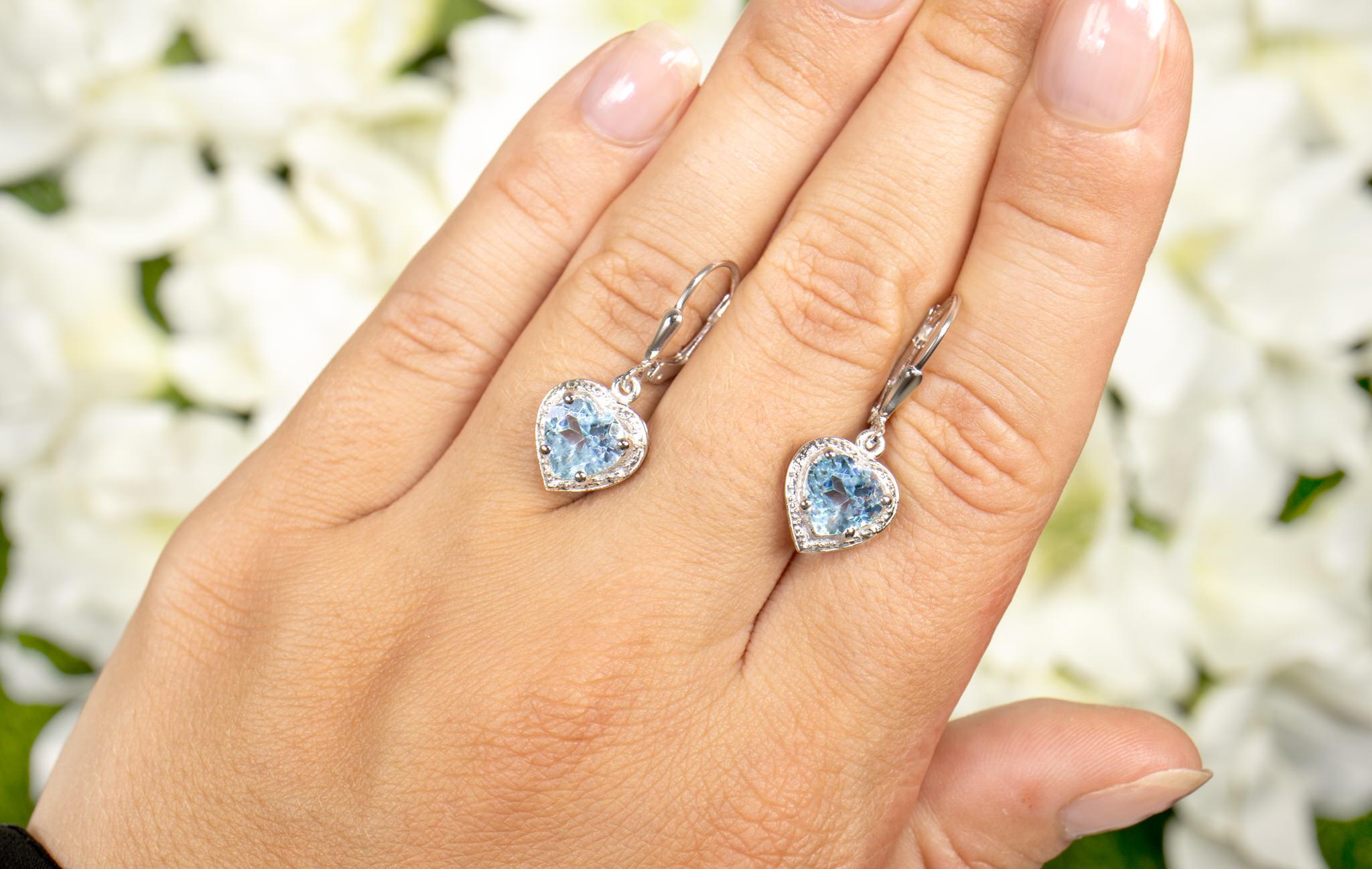 Contemporary Swiss Blue Topaz Hearts Dangle Earrings 4.2 Carats For Sale