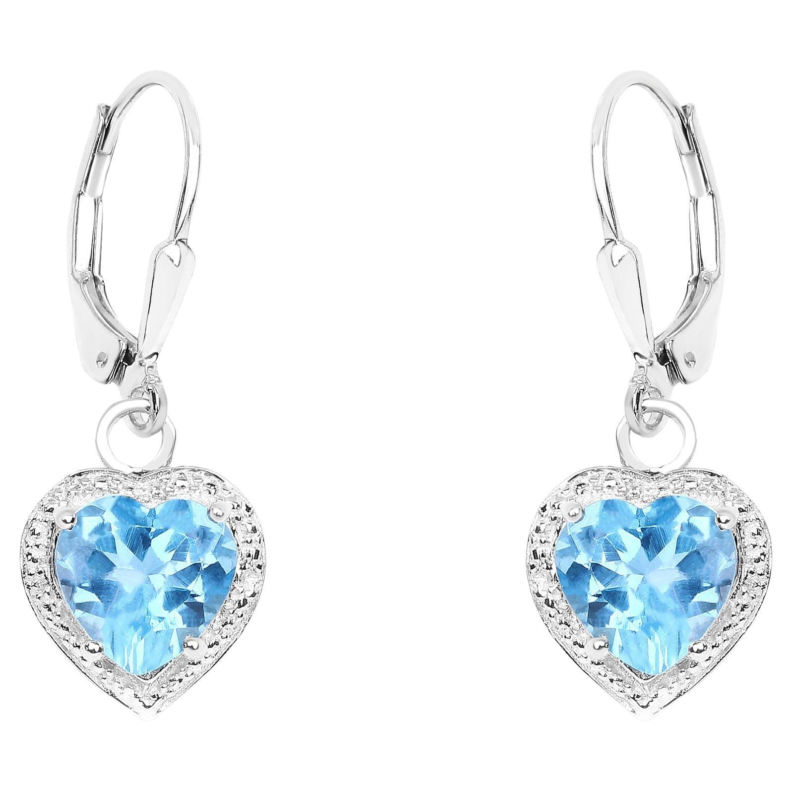 Swiss Blue Topaz Hearts Dangle Earrings 4.2 Carats For Sale