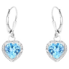 Swiss Blue Topaz Hearts Dangle Earrings 4.2 Carats