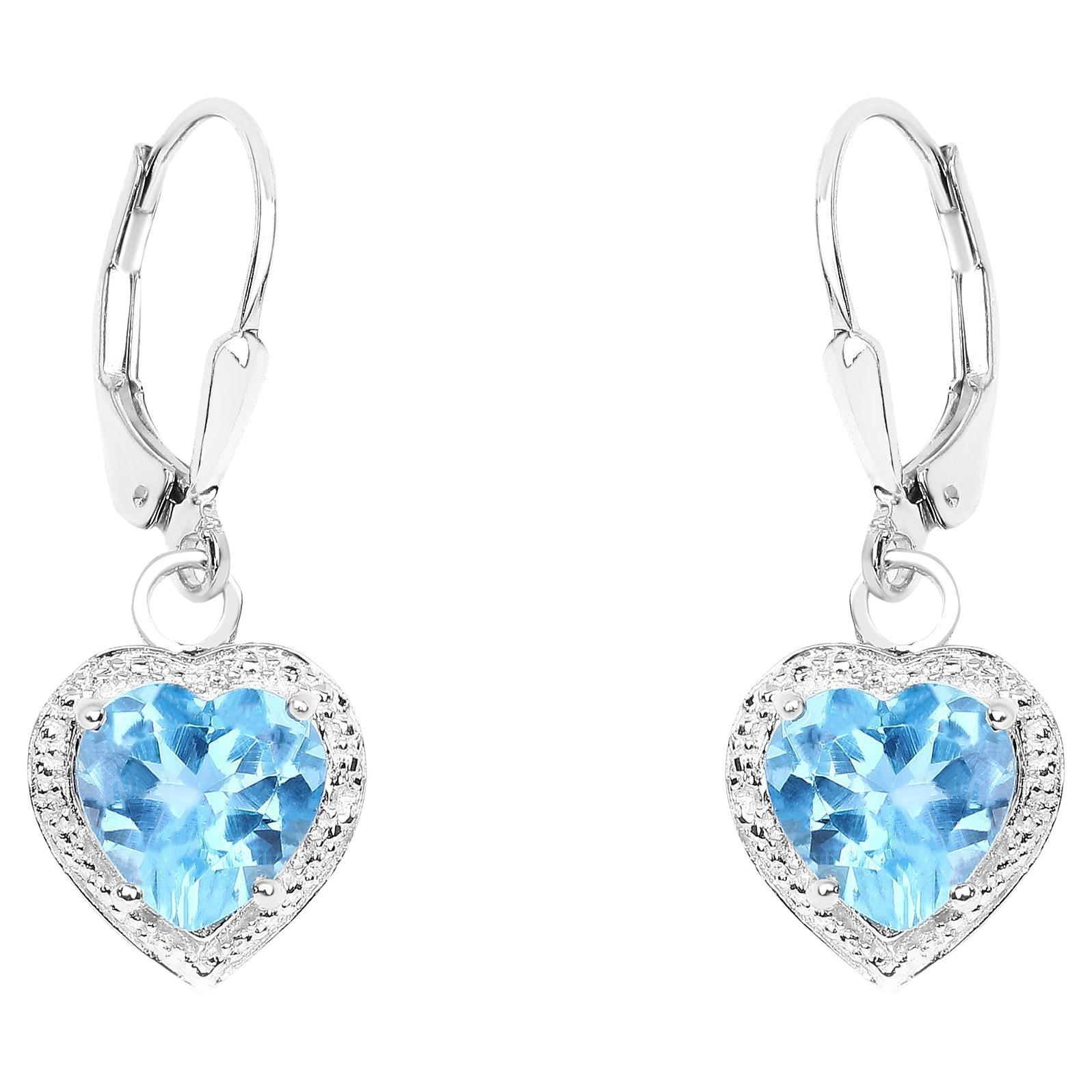 Swiss Blue Topaz Hearts Dangle Earrings 4.2 Carats