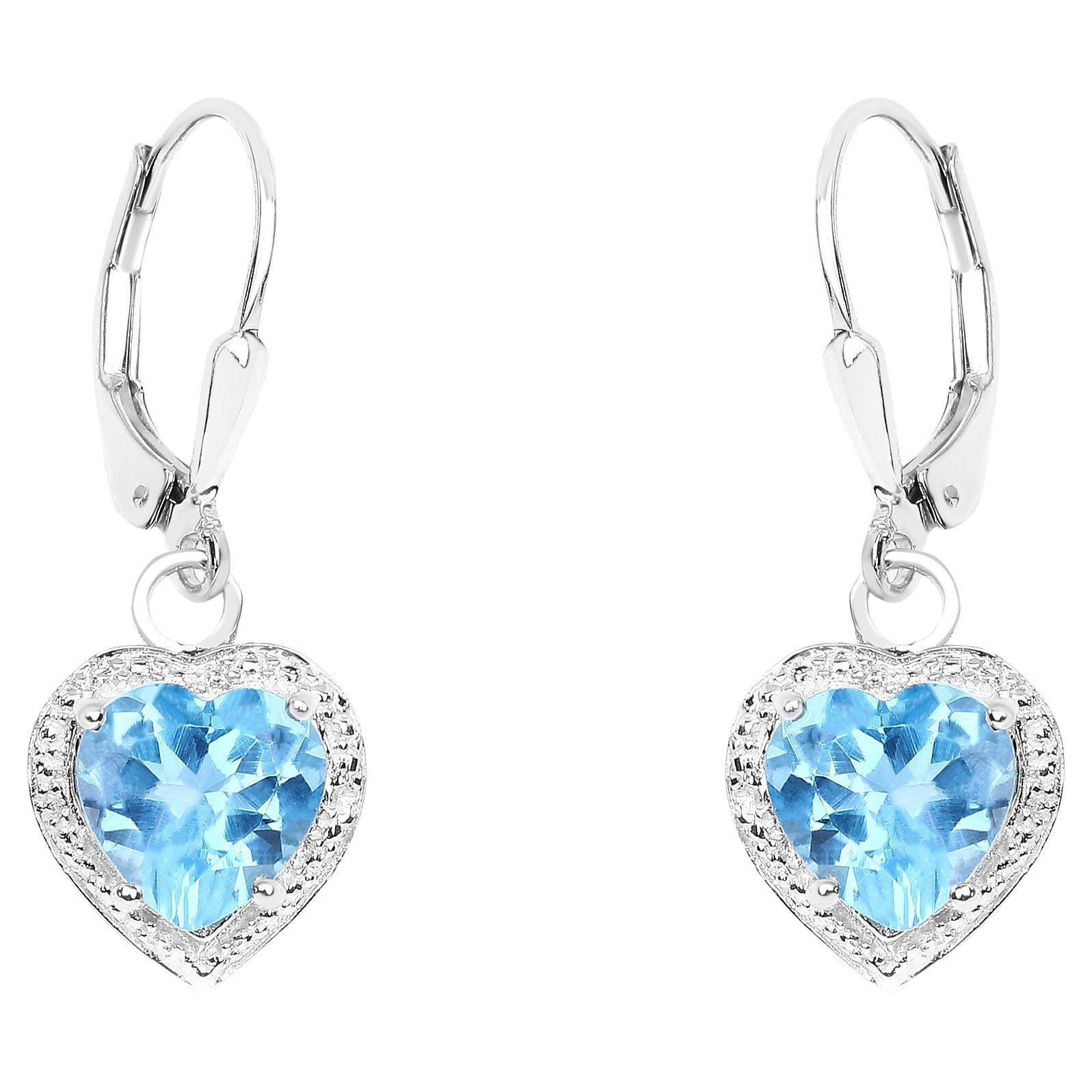 Swiss Blue Topaz Hearts Dangle Earrings 4.2 Carats