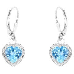 Swiss Blue Topaz Hearts Dangle Earrings 4.2 Carats